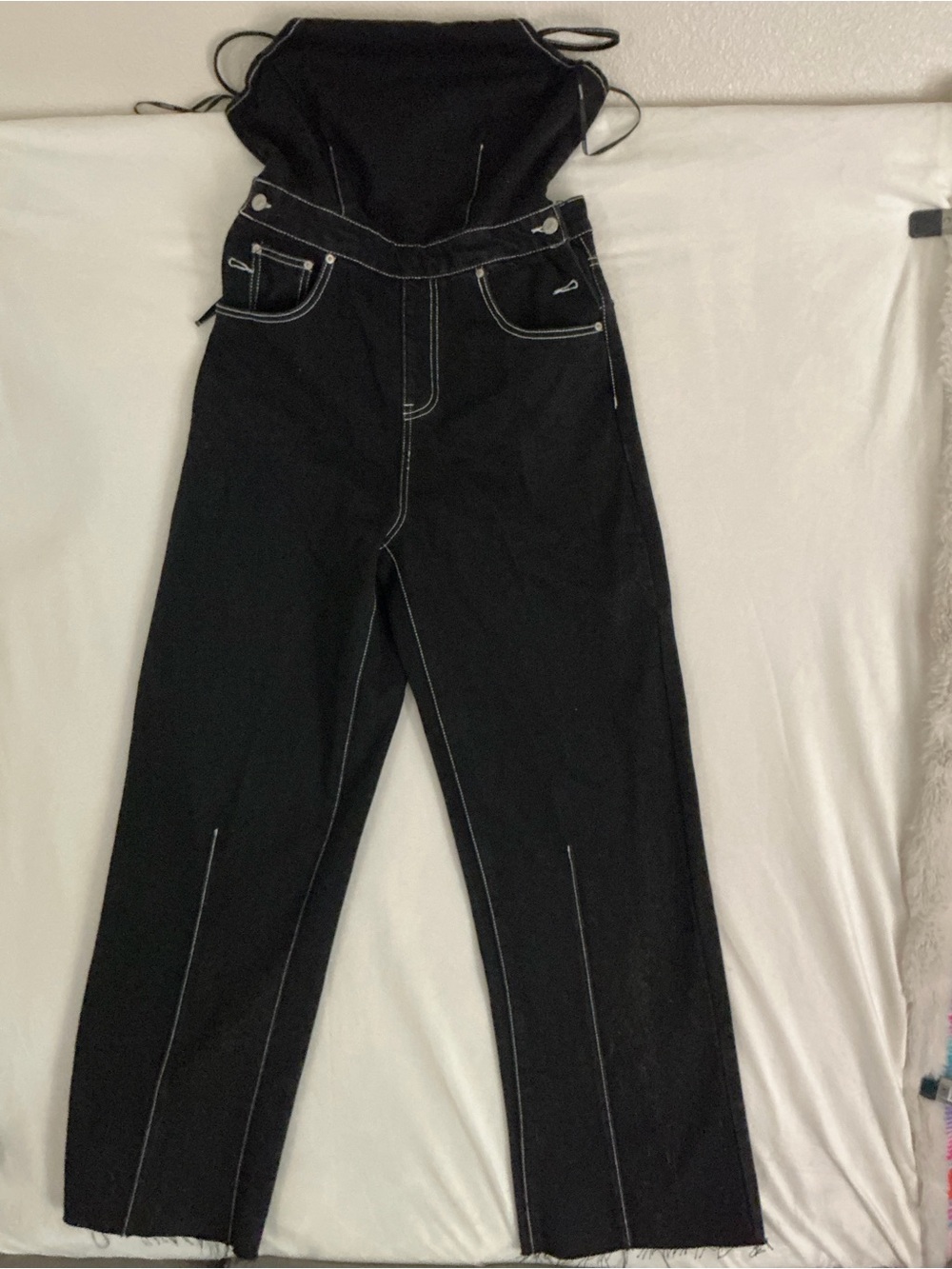 Forever 21 Black Jeans Overalls with White Contrast Stitching